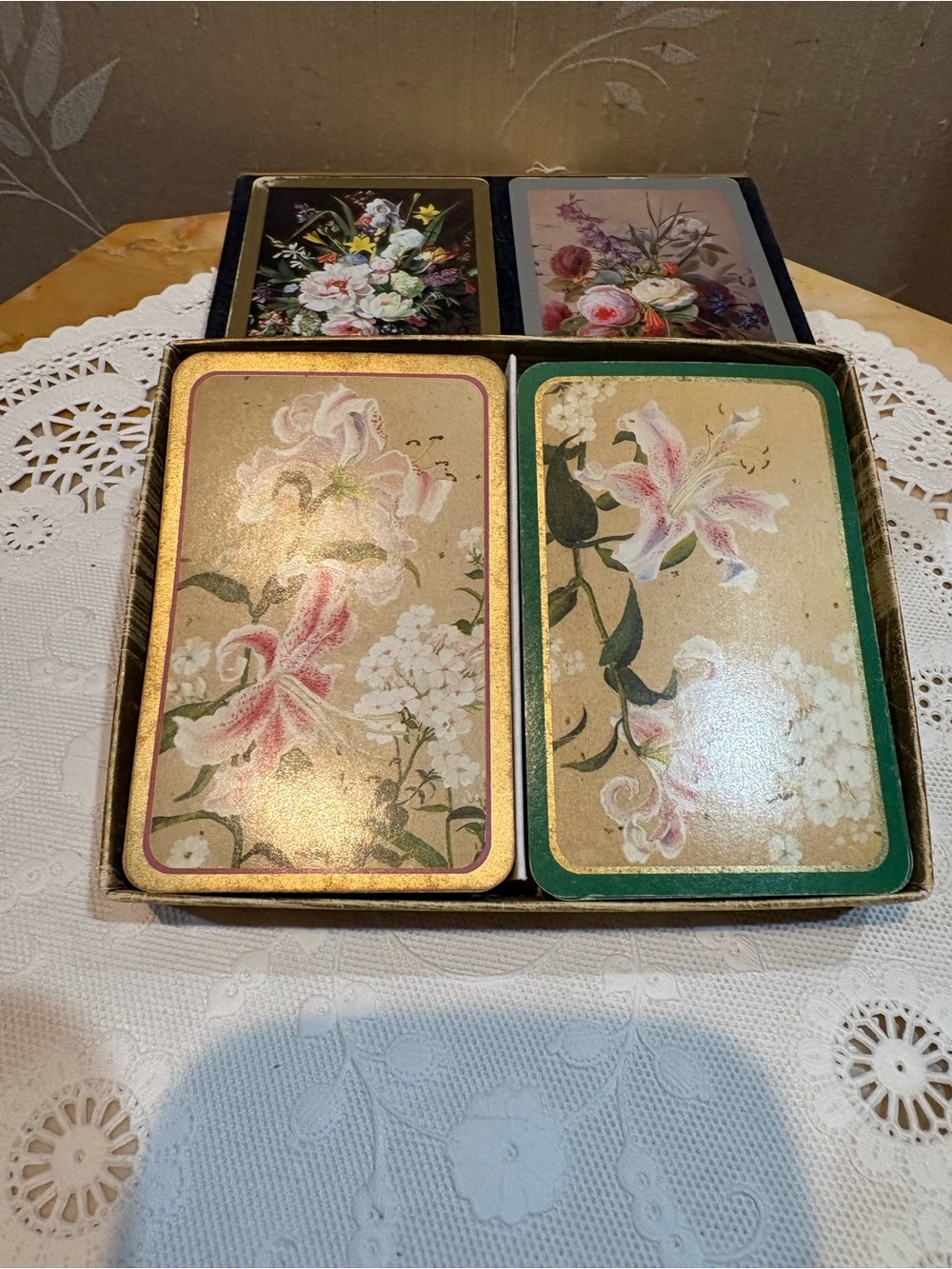 Vintage Caspari Floral Playing Cards - Pink & Green Lily Design